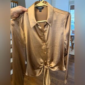 Express Women's Satin Button-Down Shirt - Bronze